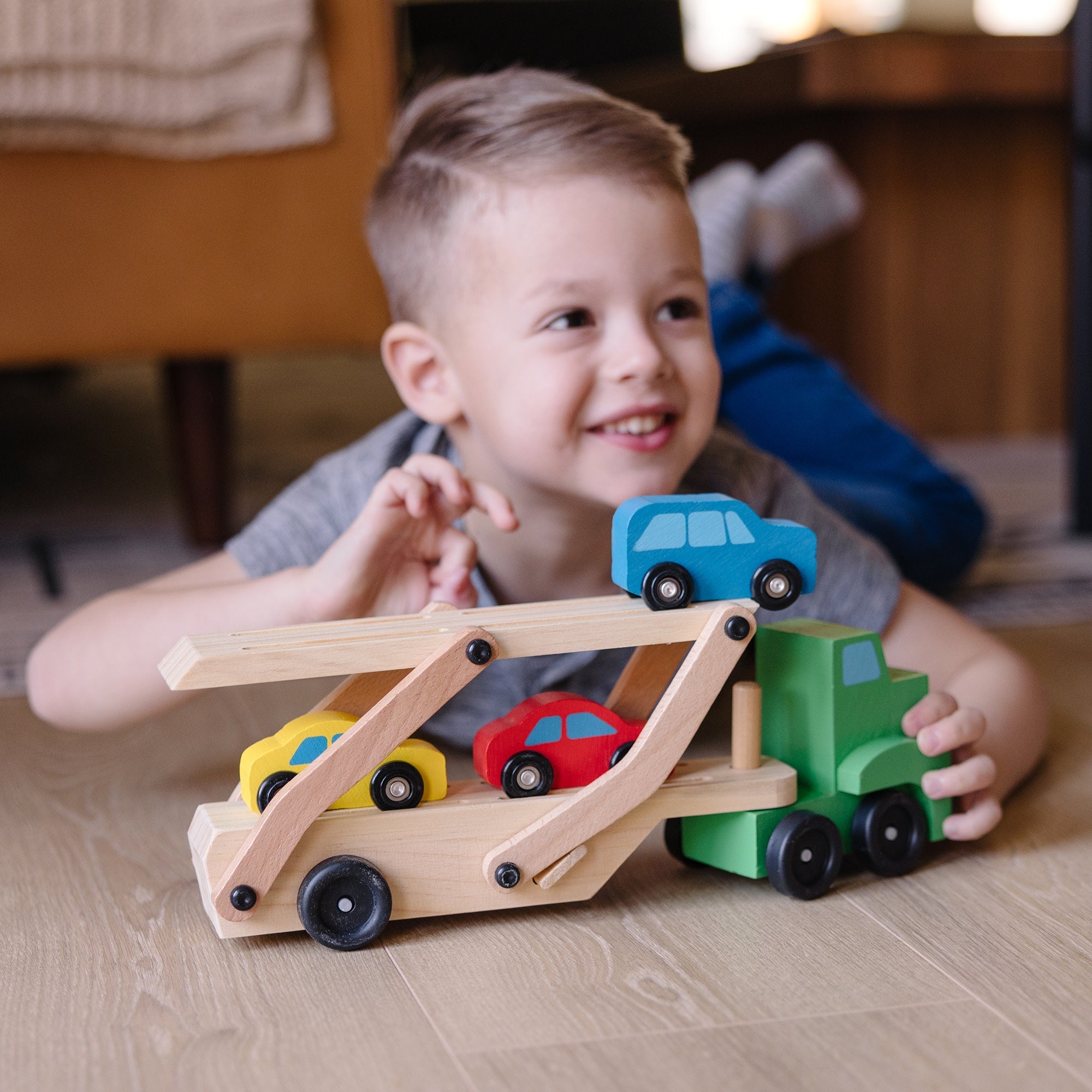 Vehicles & Trains Premium Quality Wooden Car Carrier - Durable Material and Safe Design for Daily Kids Play
