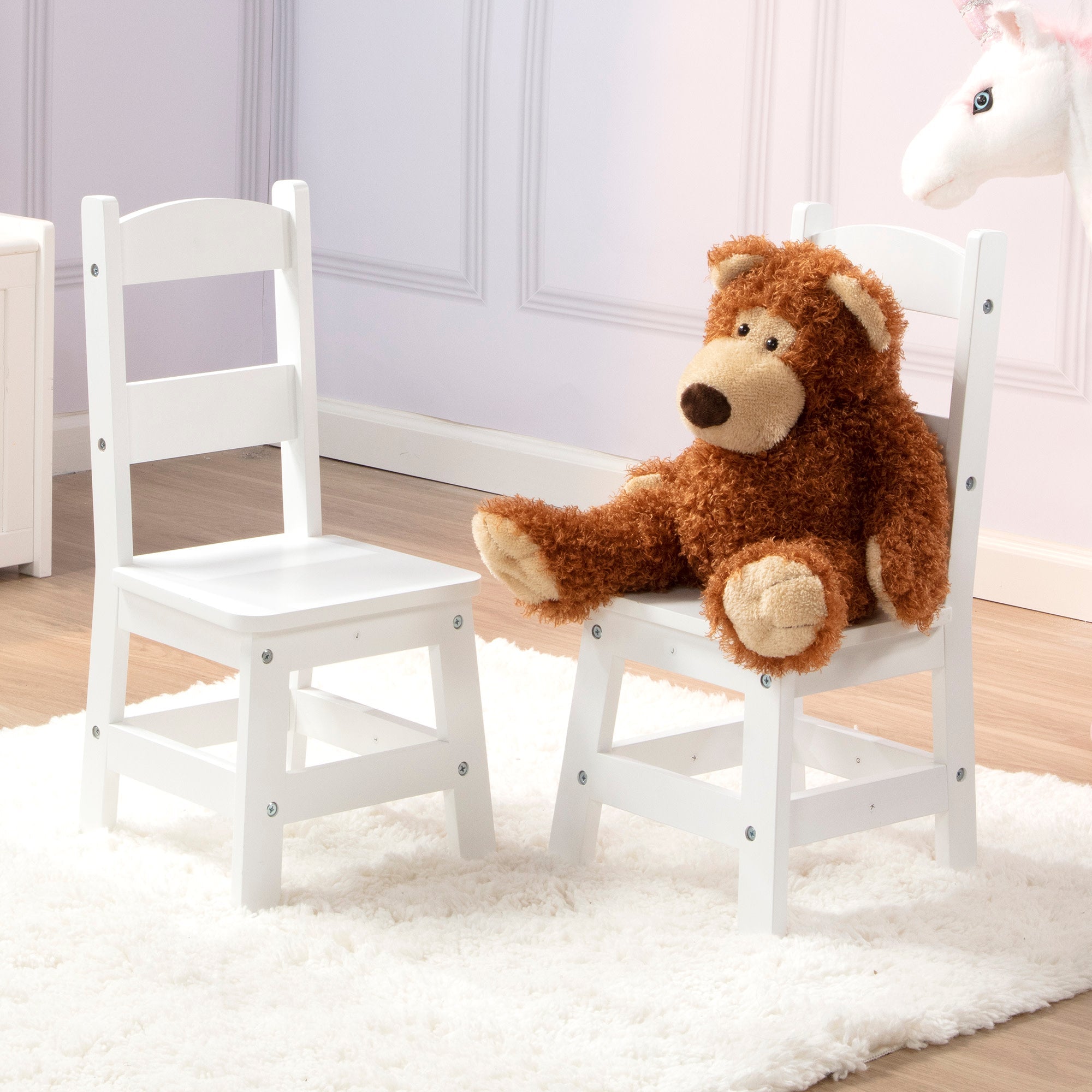 Furniture Premium Quality Wooden Chair Pair  - White - Durable Material and Safe Design for Daily Kids Play