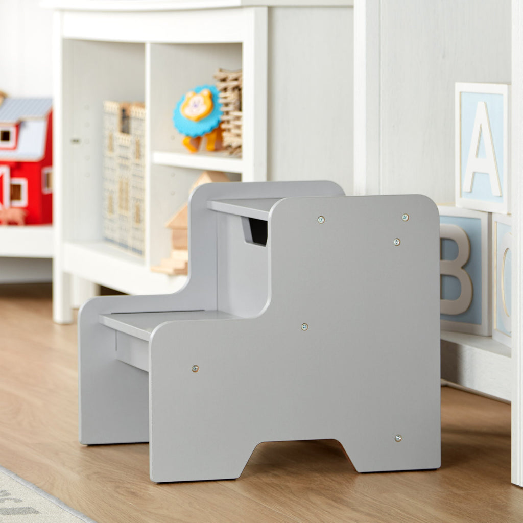 Furniture Premium Quality Wooden Step Stool – Gray - Durable Material and Safe Design for Daily Kids Play