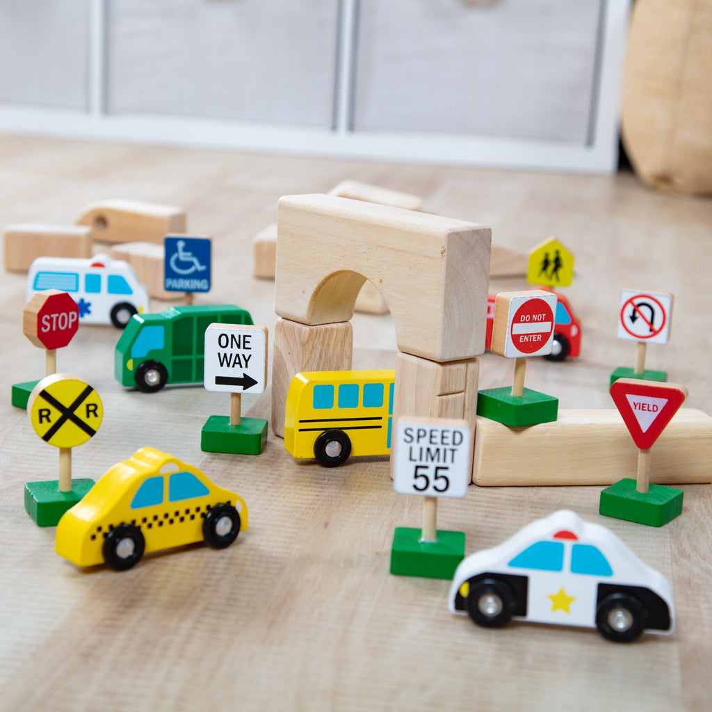 Vehicles & Trains Premium Quality Wooden Vehicles and Traffic Signs - Durable Material and Safe Design for ...