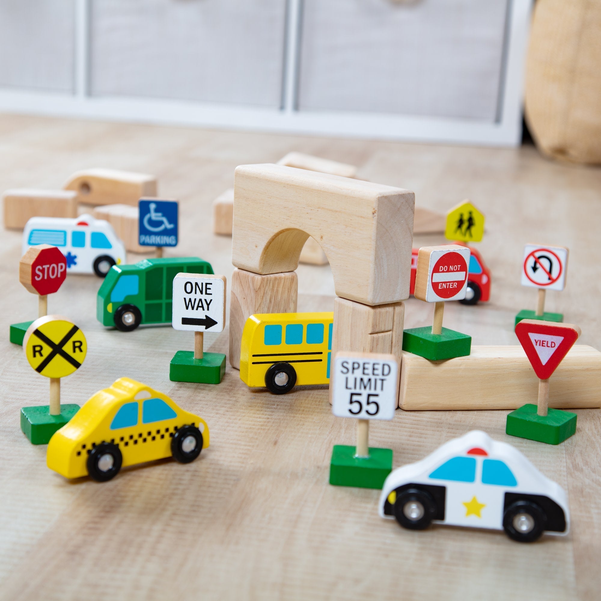 Vehicles & Trains Premium Quality Wooden Vehicles and Traffic Signs - Durable Material and Safe Design for ...