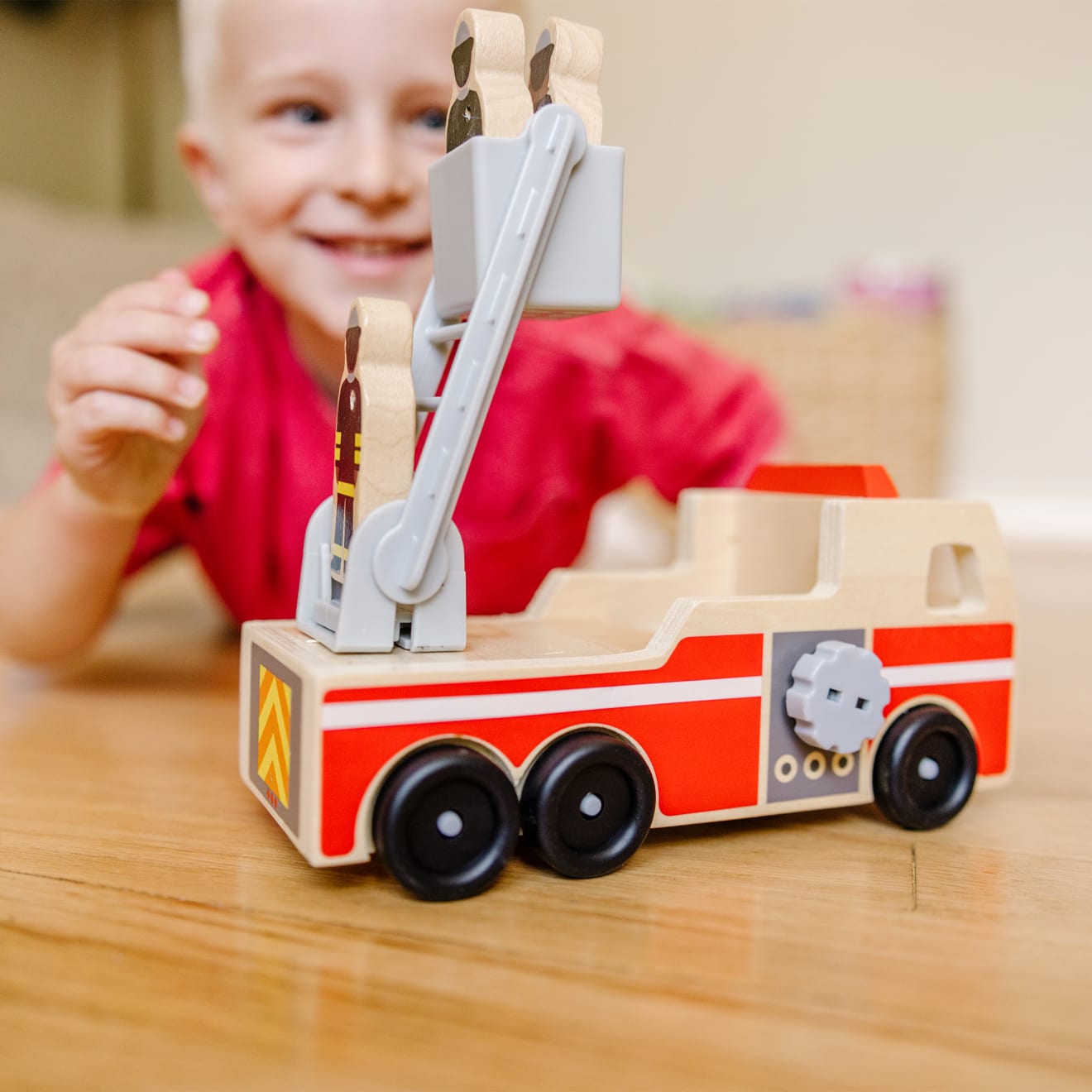 Vehicles & Trains Premium Quality Classic Wooden Fire Truck Play Set - Durable Material and Safe Design for...