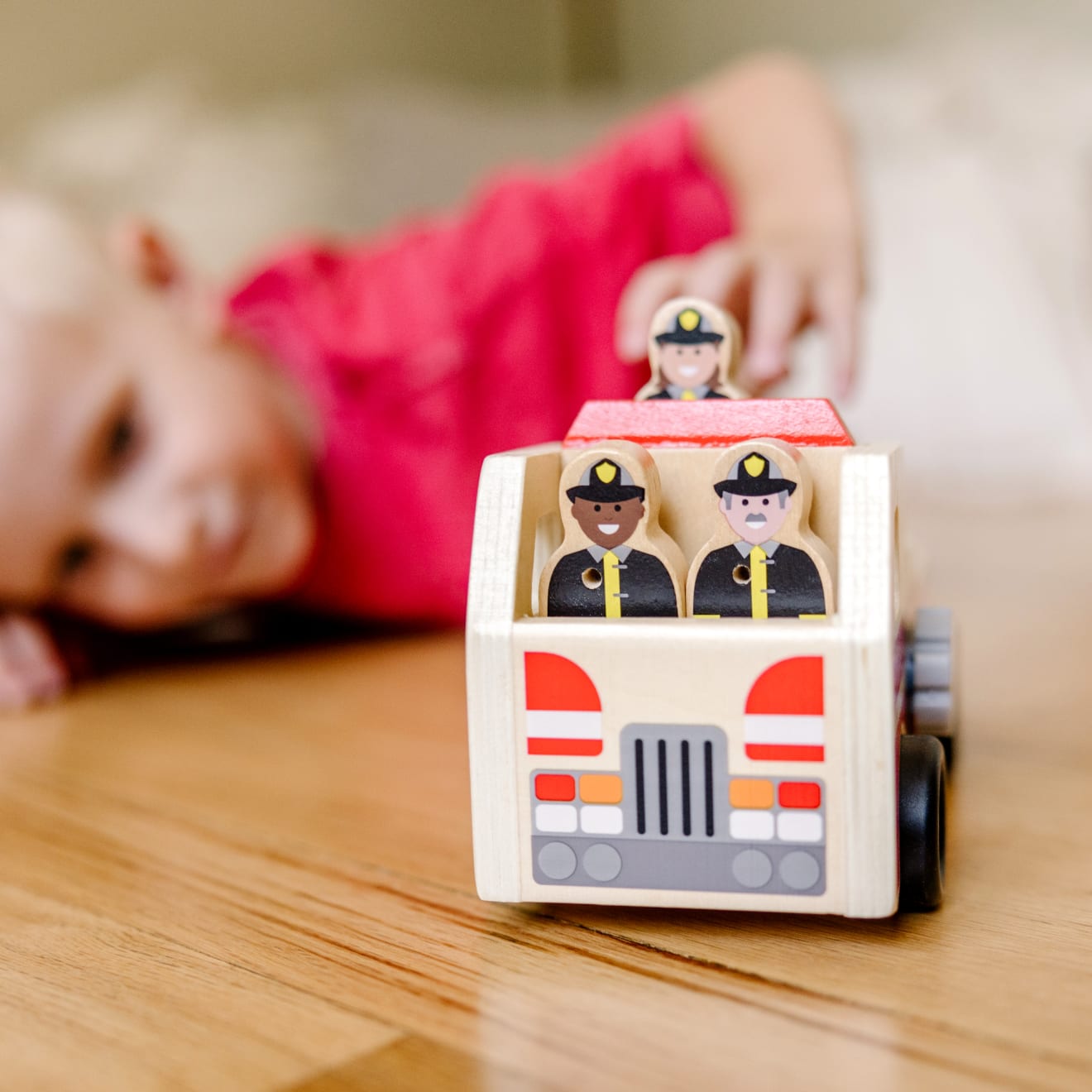 Vehicles & Trains Premium Quality Classic Wooden Fire Truck Play Set - Durable Material and Safe Design for...