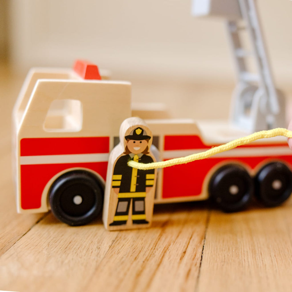 Vehicles & Trains Premium Quality Classic Wooden Fire Truck Play Set - Durable Material and Safe Design for...
