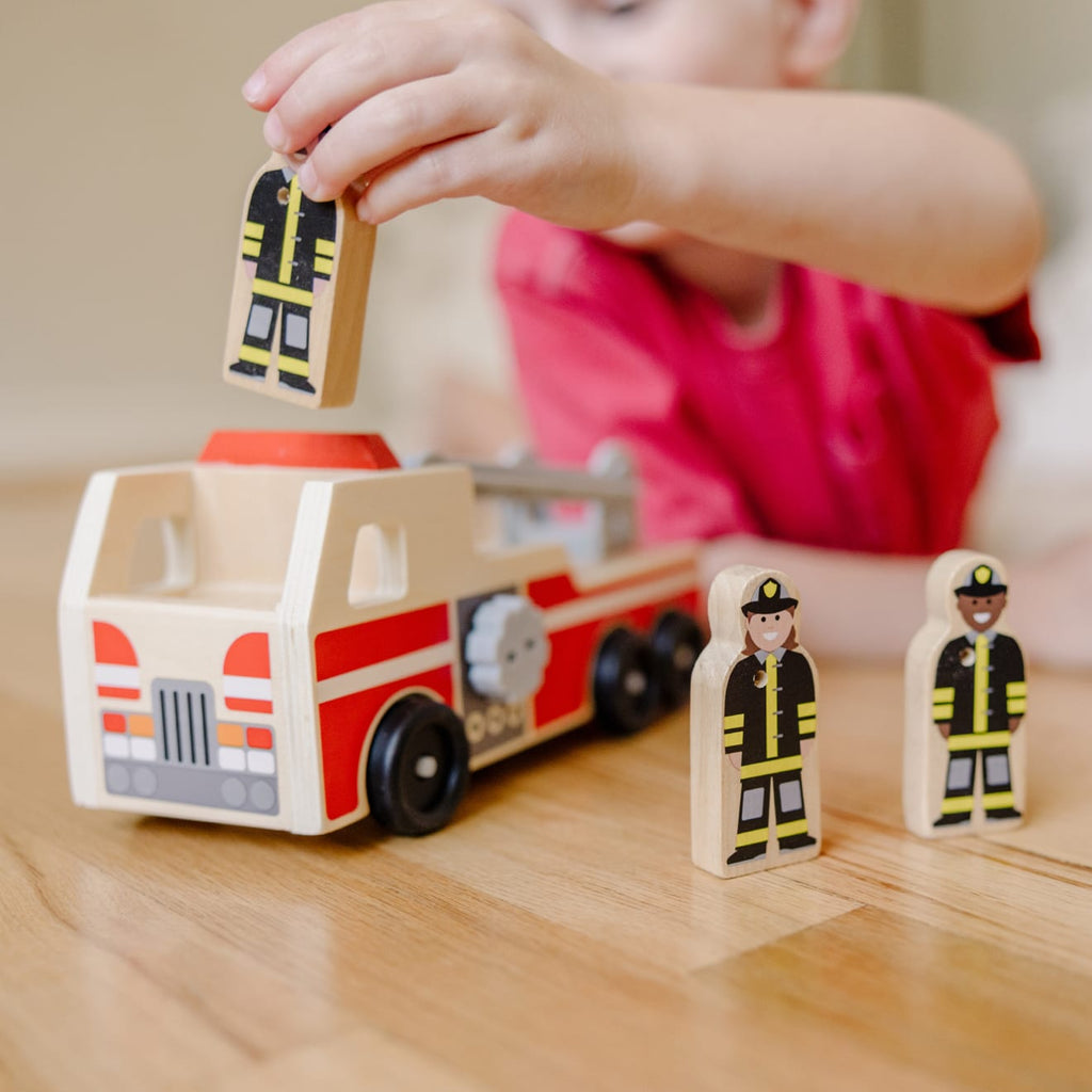Vehicles & Trains Premium Quality Classic Wooden Fire Truck Play Set - Durable Material and Safe Design for...