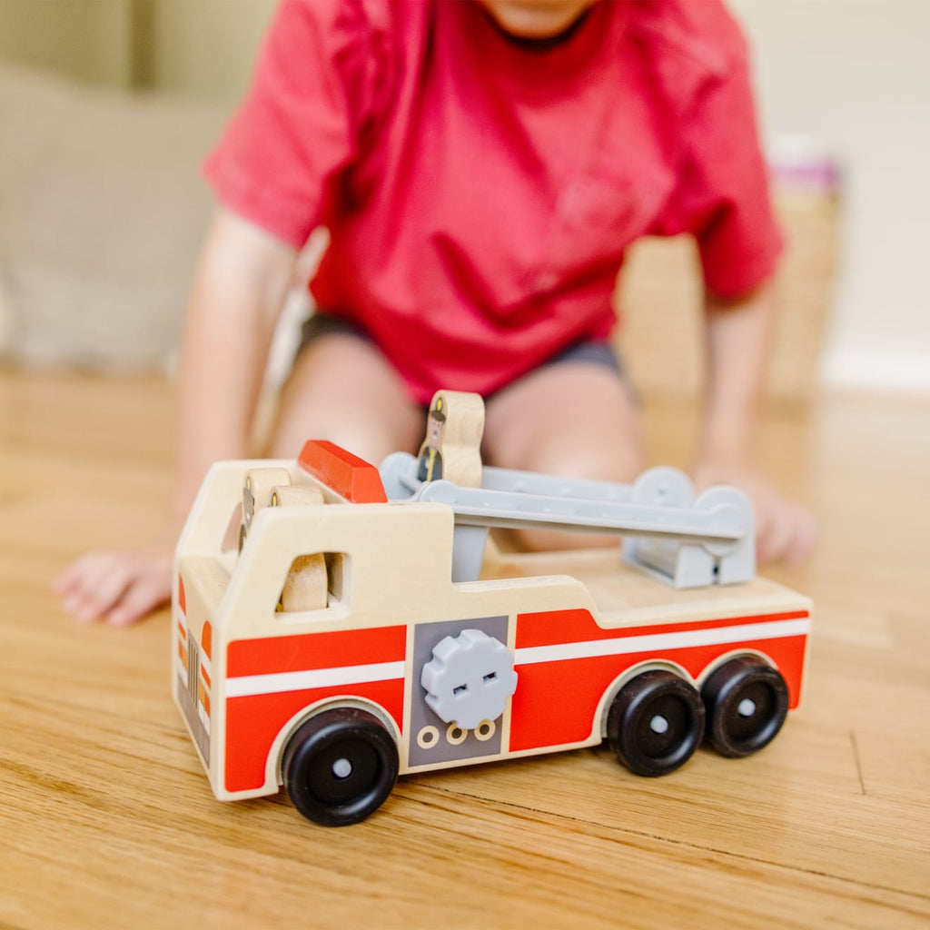 Vehicles & Trains Premium Quality Classic Wooden Fire Truck Play Set - Durable Material and Safe Design for...