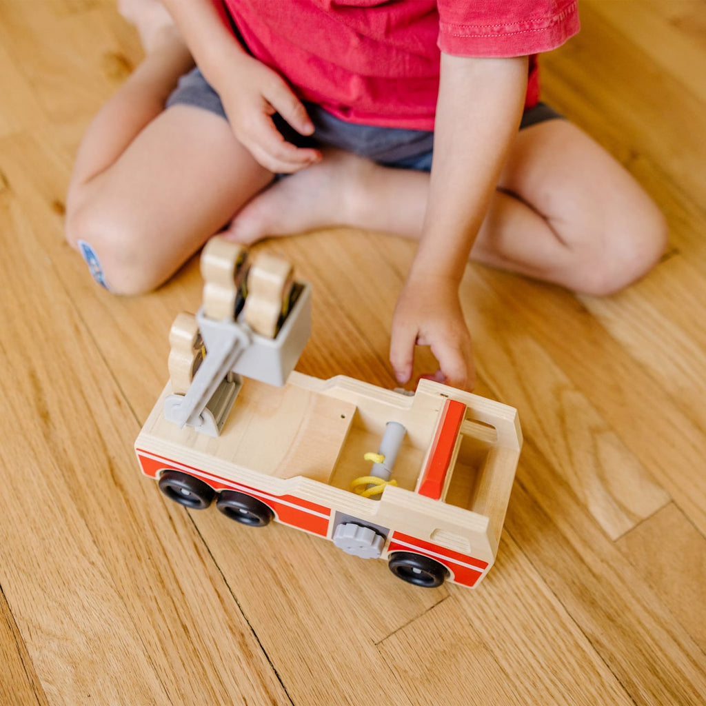 Vehicles & Trains Premium Quality Classic Wooden Fire Truck Play Set - Durable Material and Safe Design for...