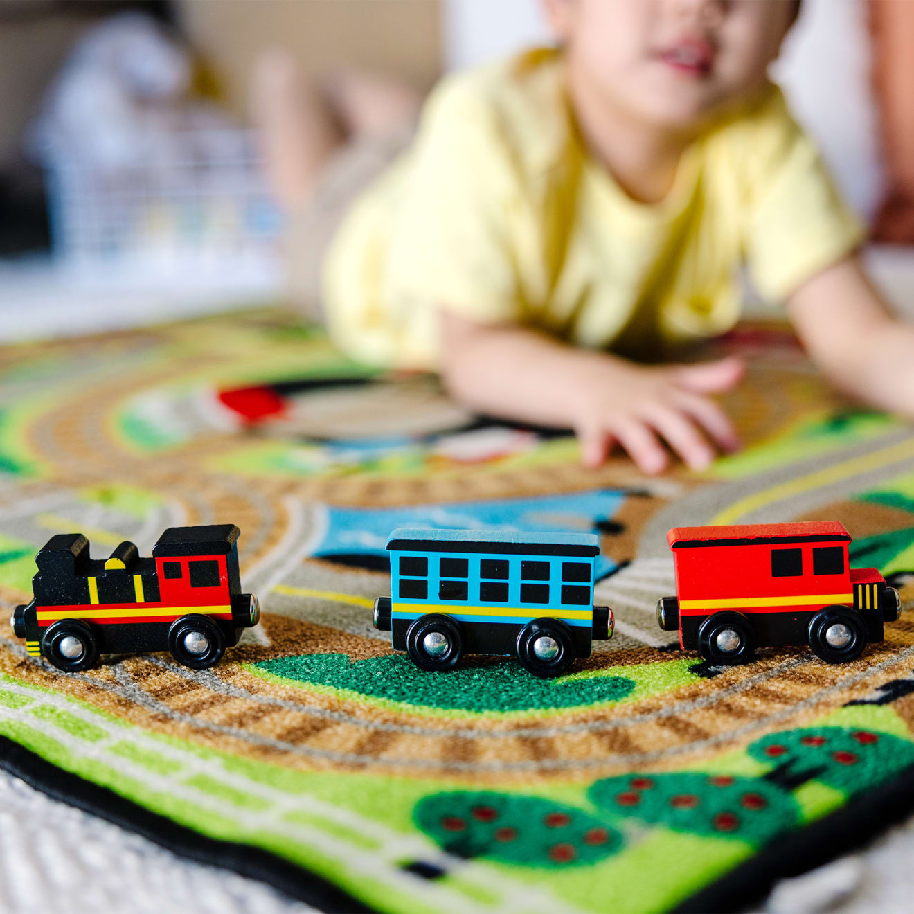 Vehicles & Trains Premium Quality Round the Rails Train Rug - Durable Material and Safe Design for Daily Ki...