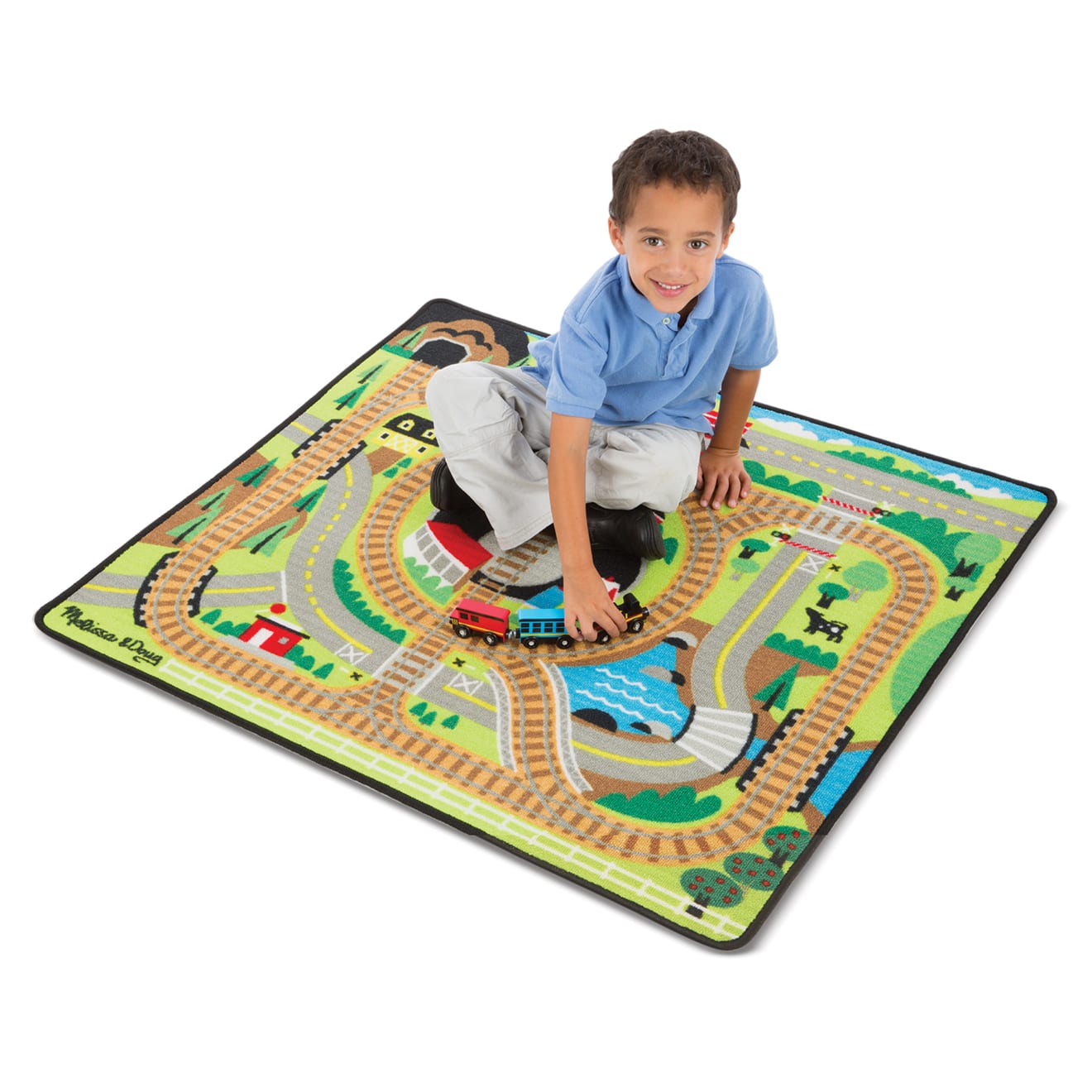 Vehicles & Trains Premium Quality Round the Rails Train Rug - Durable Material and Safe Design for Daily Ki...