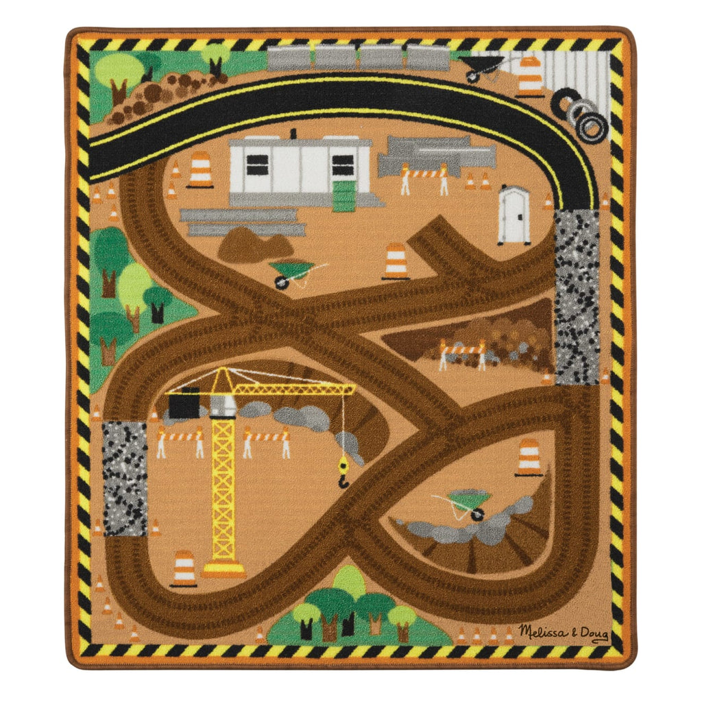 Vehicles & Trains Premium Quality Round the Construction Zone Work Site Rug & Vehicle Set - Durable Materia...