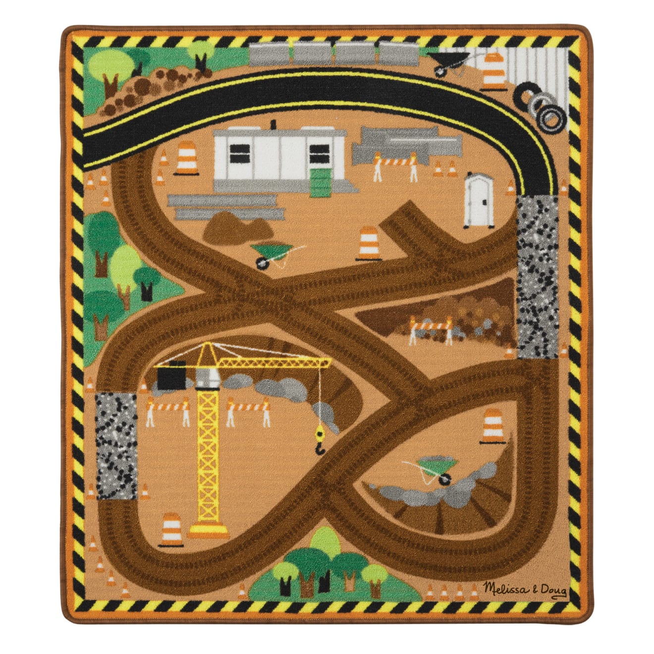 Vehicles & Trains Premium Quality Round the Construction Zone Work Site Rug & Vehicle Set - Durable Materia...