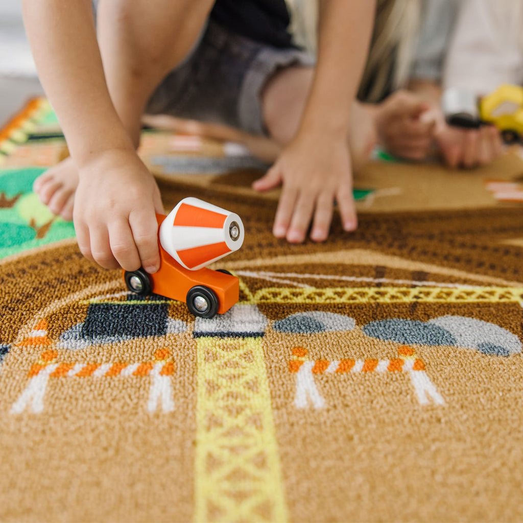 Vehicles & Trains Premium Quality Round the Construction Zone Work Site Rug & Vehicle Set - Durable Materia...