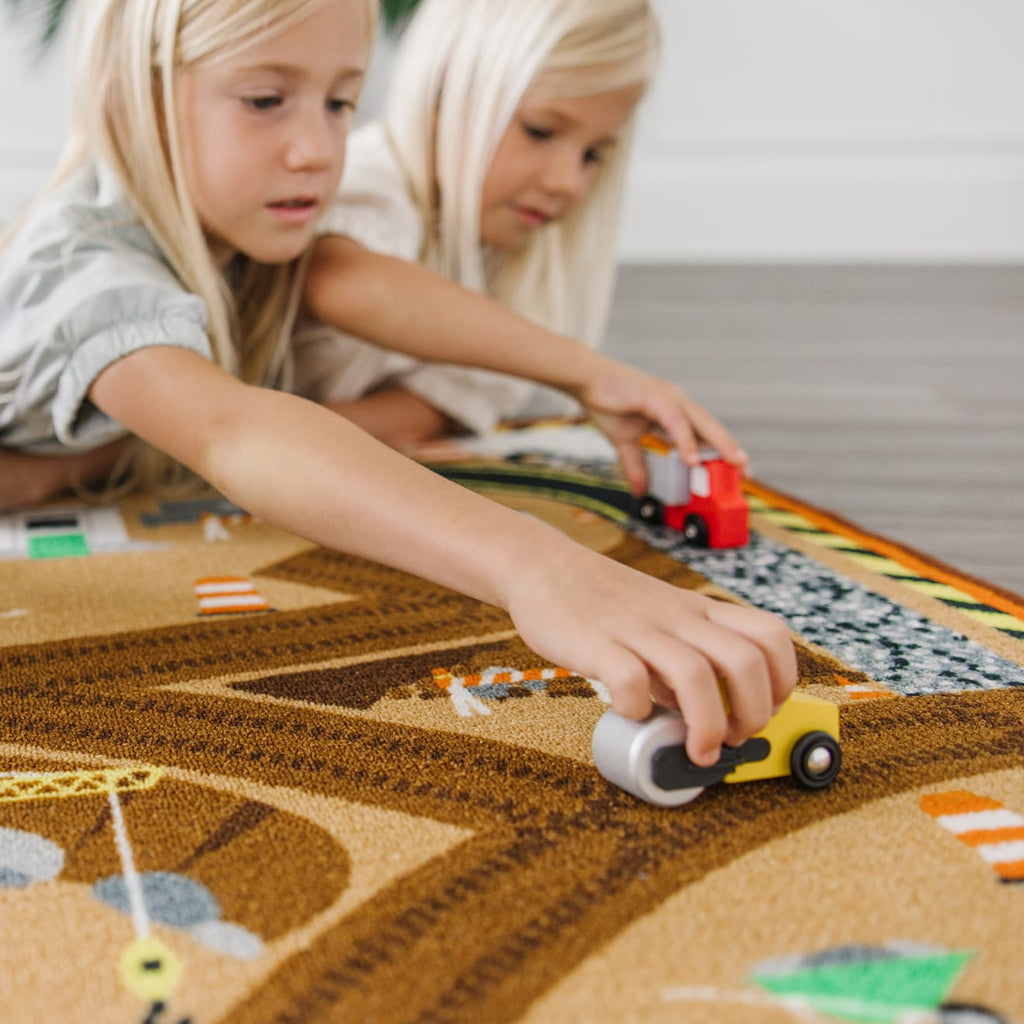 Vehicles & Trains Premium Quality Round the Construction Zone Work Site Rug & Vehicle Set - Durable Materia...