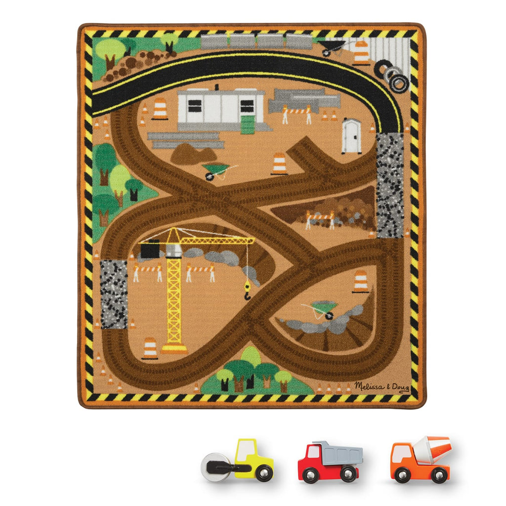Vehicles & Trains Premium Quality Round the Construction Zone Work Site Rug & Vehicle Set - Durable Materia...