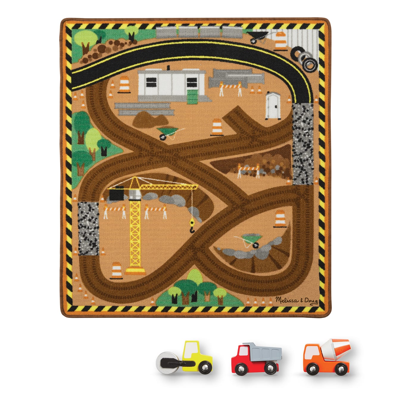Vehicles & Trains Premium Quality Round the Construction Zone Work Site Rug & Vehicle Set - Durable Materia...