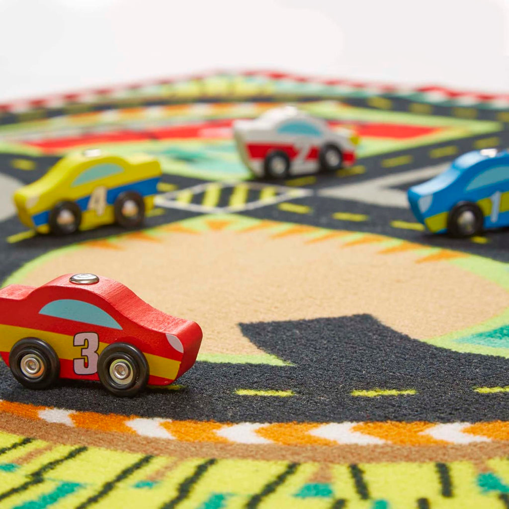 Vehicles & Trains Premium Quality Round the Speedway Race Track Rug & Car Set - Durable Material and Safe D...