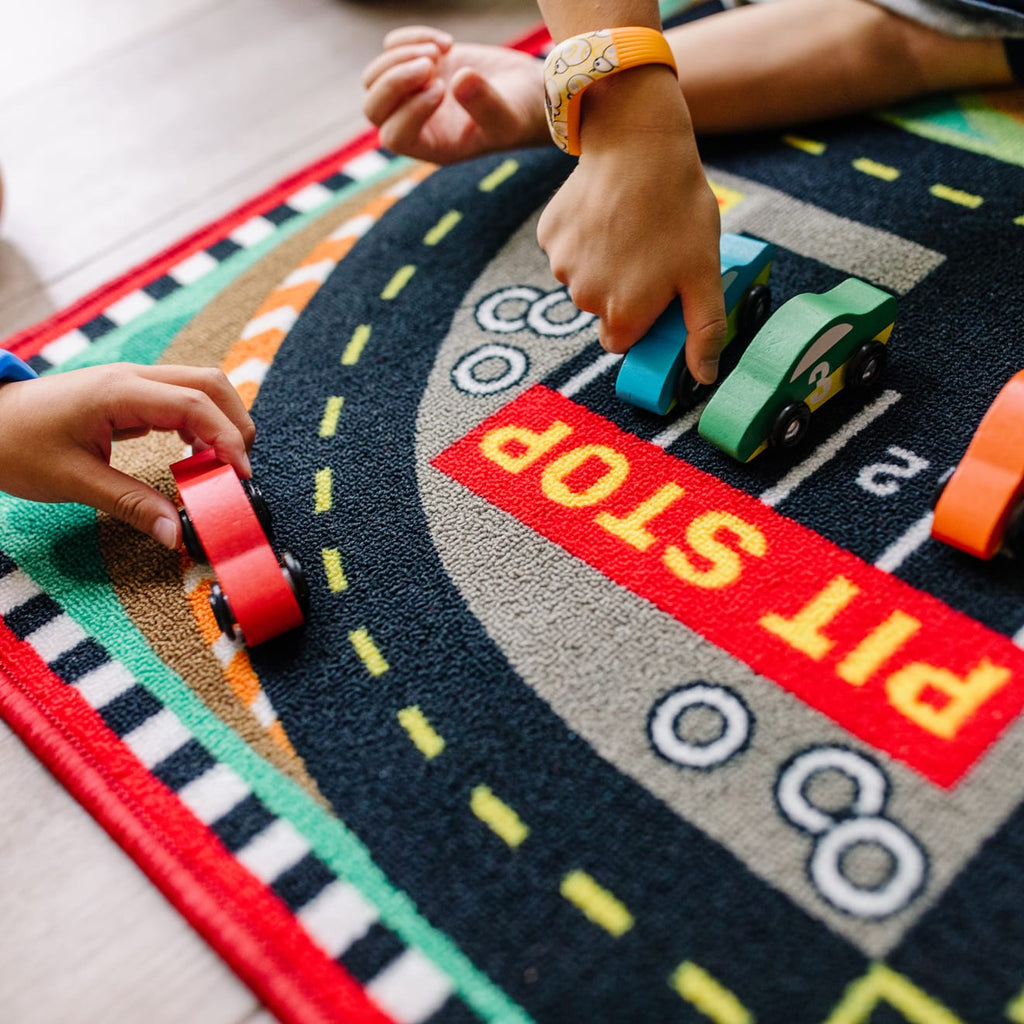Vehicles & Trains Premium Quality Round the Speedway Race Track Rug & Car Set - Durable Material and Safe D...