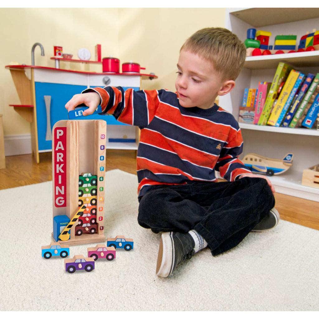 Vehicles & Trains Premium Quality Wooden Stack & Count Parking Garage - Durable Material and Safe Design fo...