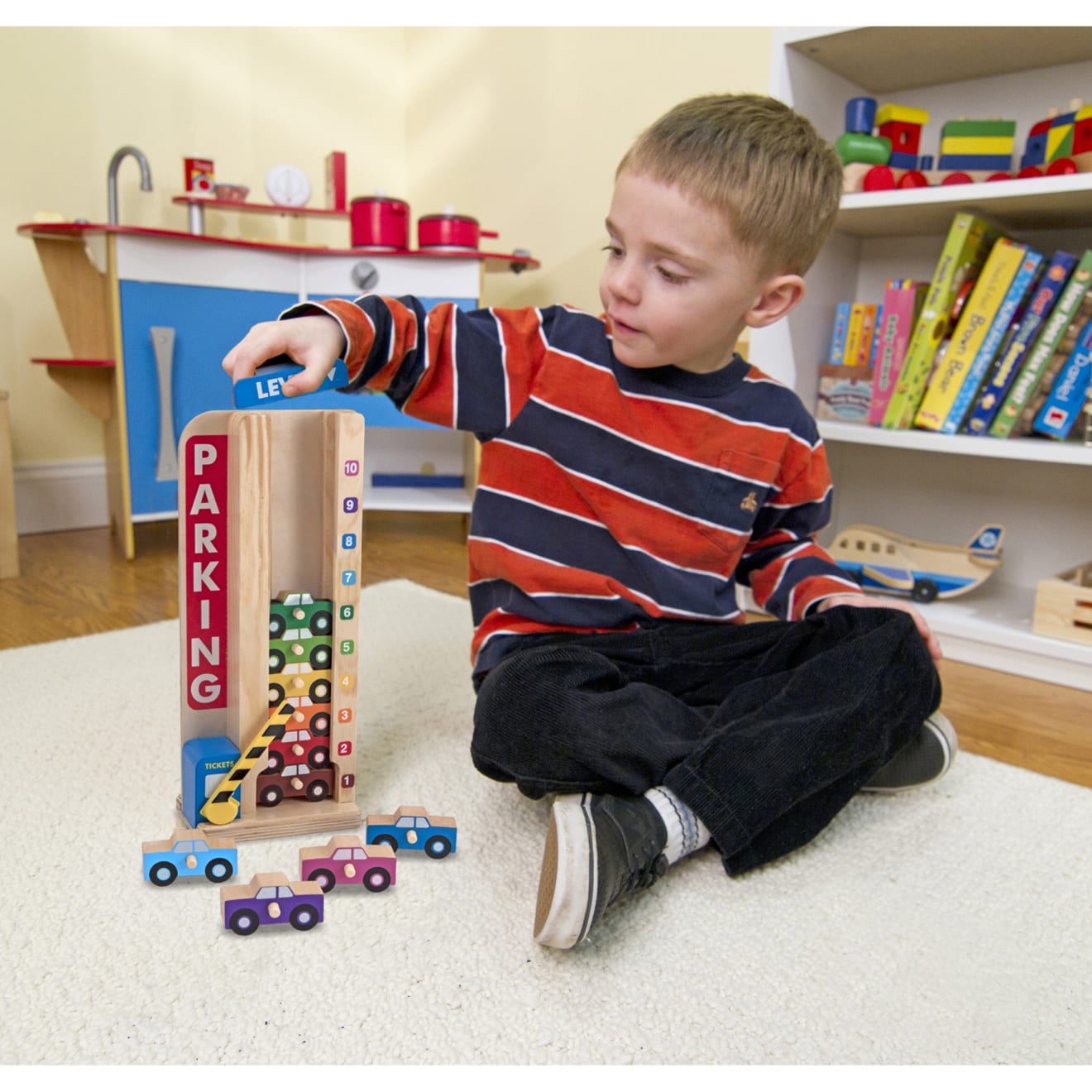 Vehicles & Trains Premium Quality Wooden Stack & Count Parking Garage - Durable Material and Safe Design fo...