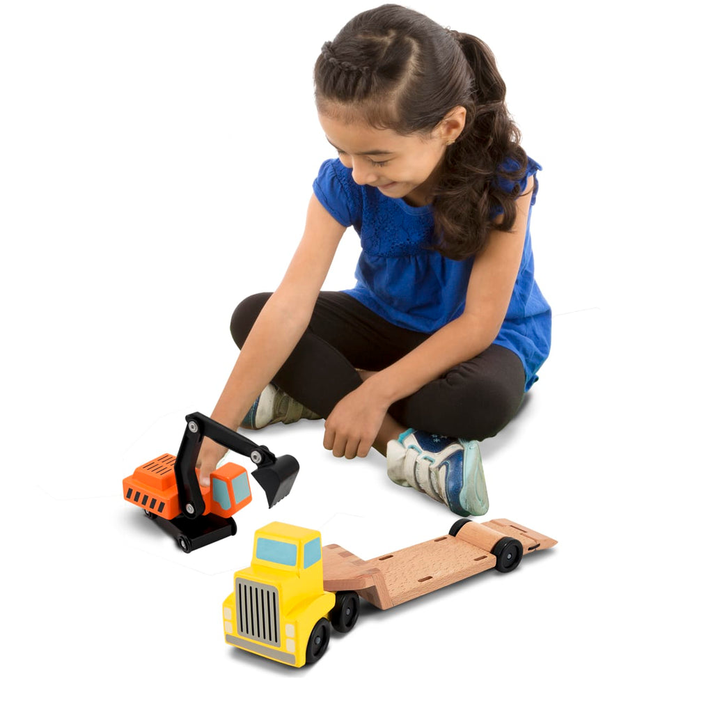 Vehicles & Trains Premium Quality Trailer & Excavator Wooden Vehicles Play Set - Durable Material and Safe ...