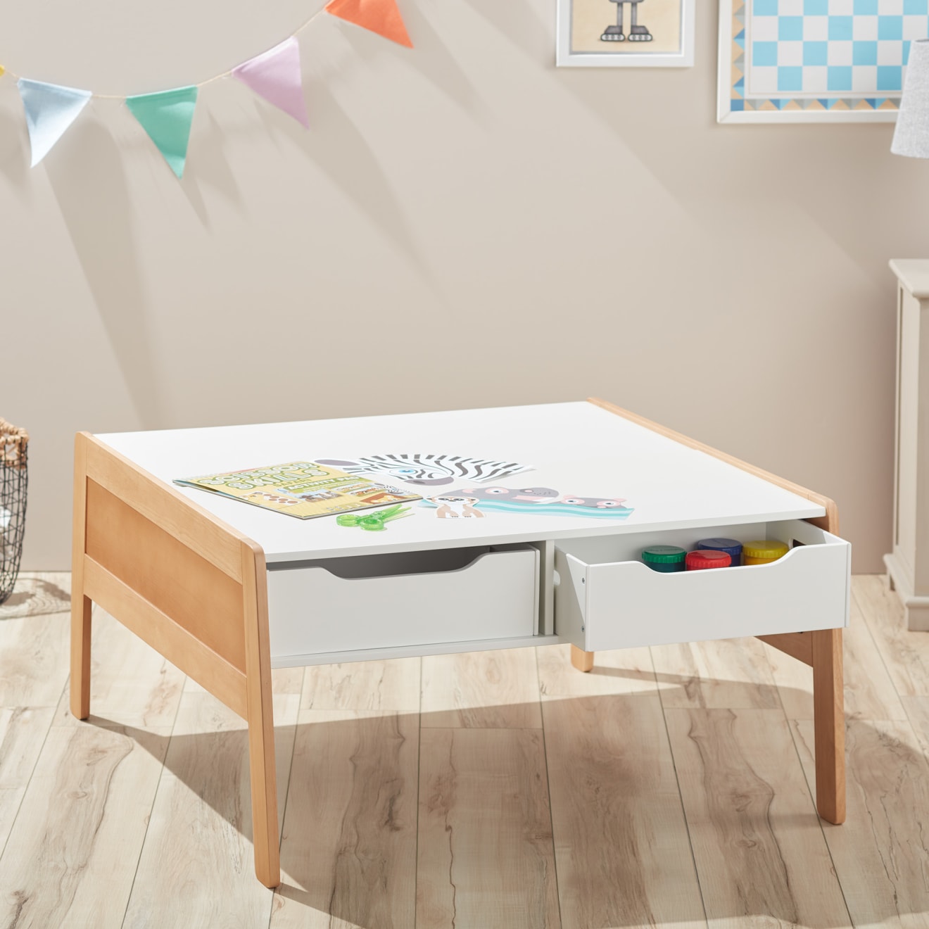 Furniture Premium Quality Wooden Art & Activity Table with Bins - Durable Material and Safe Design for Dail...