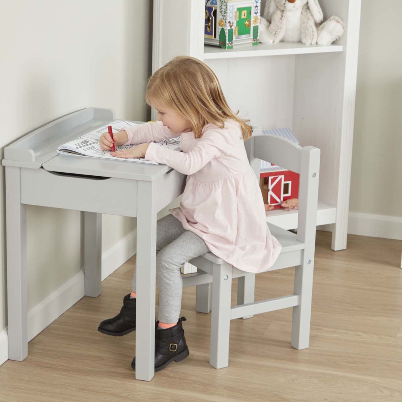 Furniture Premium Quality Child's Lift-Top Desk & Chair - Gray - Durable Material and Safe Design for Daily...