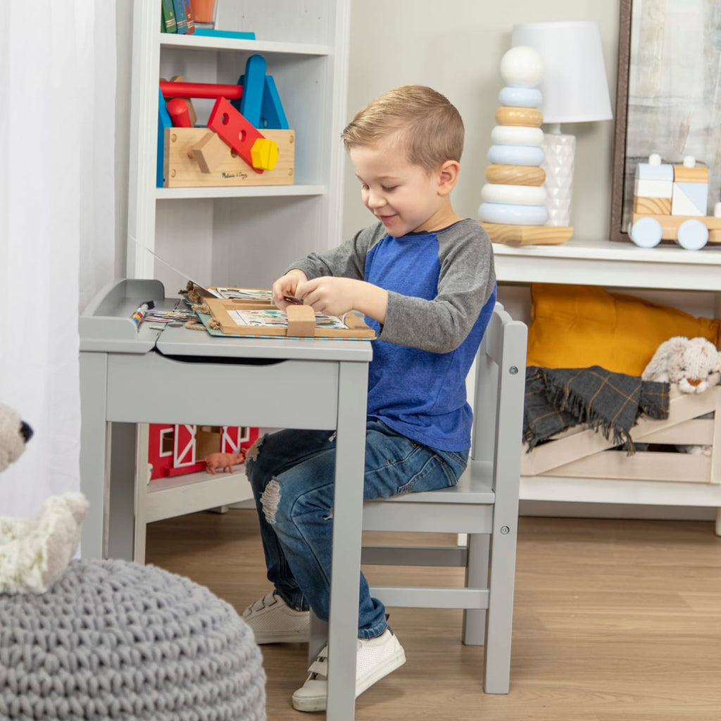 Furniture Premium Quality Child's Lift-Top Desk & Chair - Gray - Durable Material and Safe Design for Daily...