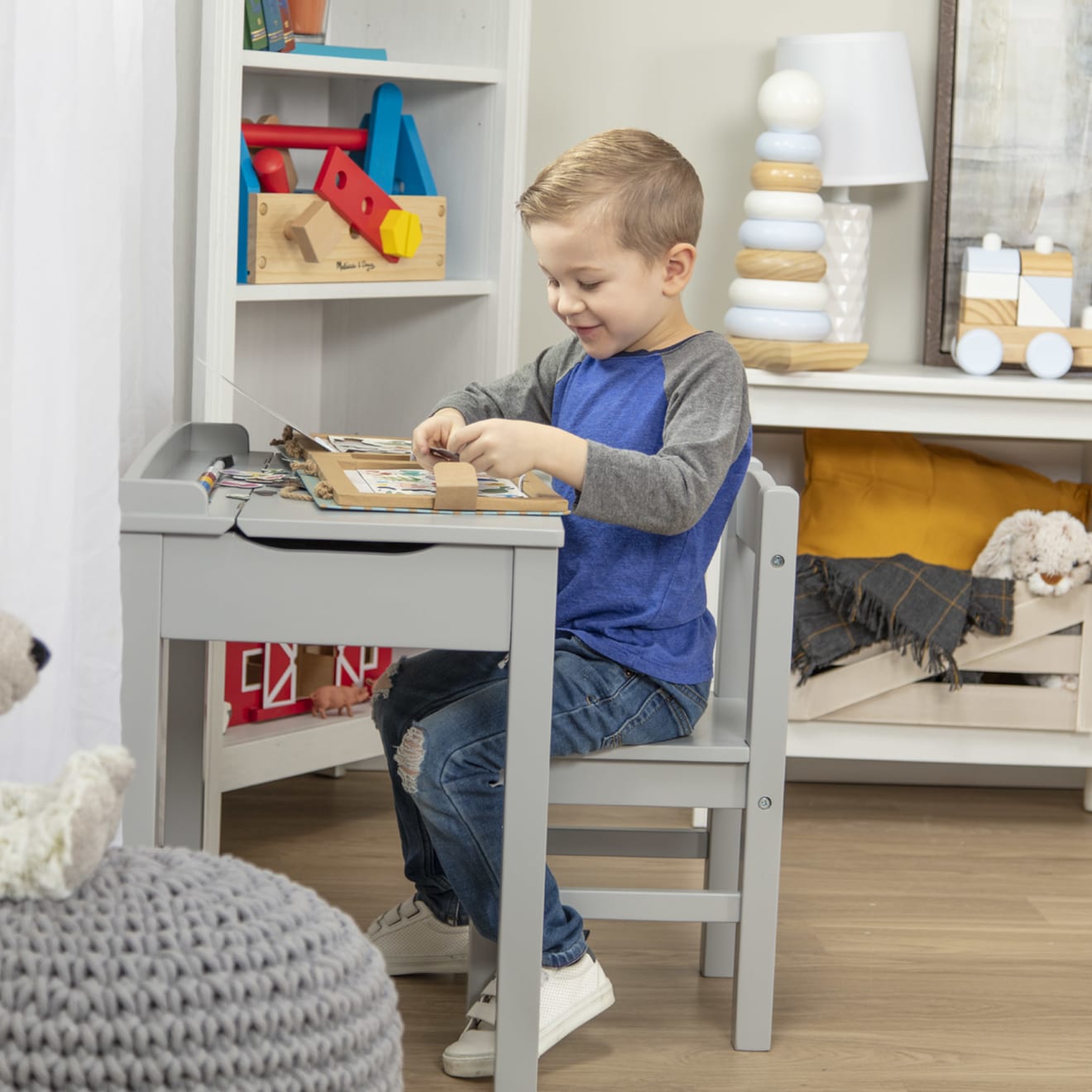 Furniture Premium Quality Child's Lift-Top Desk & Chair - Gray - Durable Material and Safe Design for Daily...