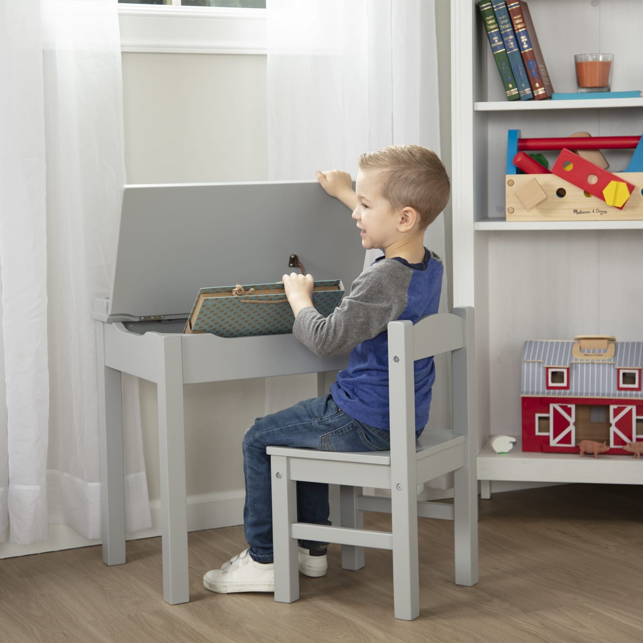 Furniture Premium Quality Child's Lift-Top Desk & Chair - Gray - Durable Material and Safe Design for Daily...