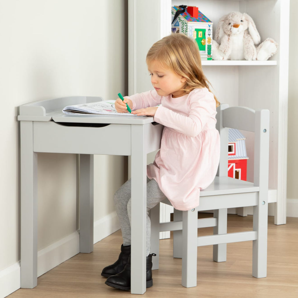 Furniture Premium Quality Child's Lift-Top Desk & Chair - Gray - Durable Material and Safe Design for Daily...