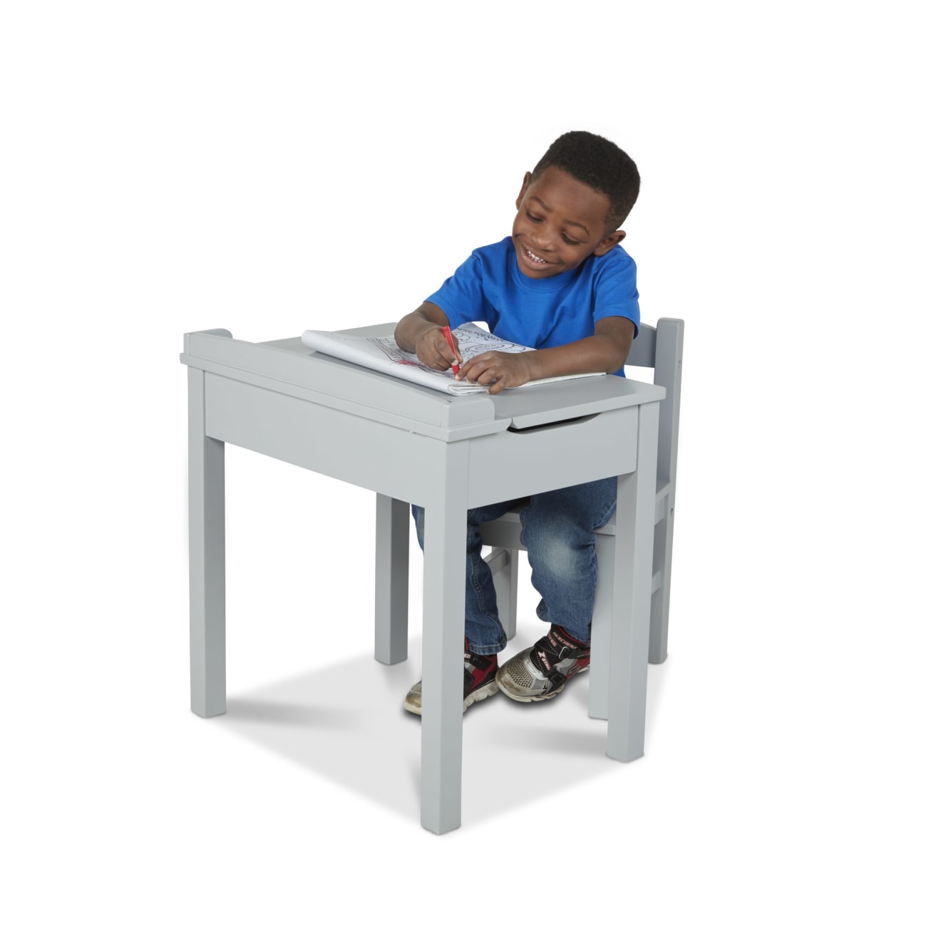 Furniture Premium Quality Child's Lift-Top Desk & Chair - Gray - Durable Material and Safe Design for Daily...
