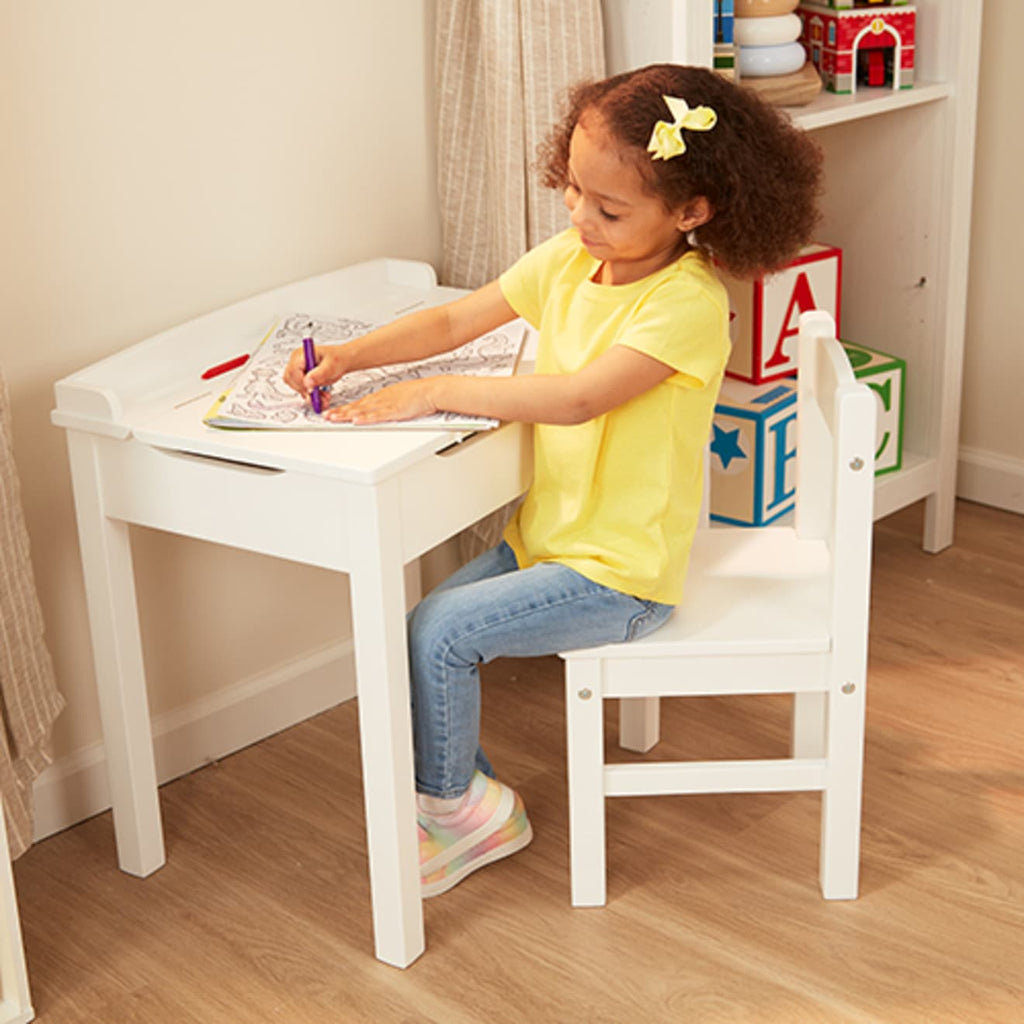 Furniture Premium Quality Child's Lift-Top Desk & Chair - White - Durable Material and Safe Design for Dail...