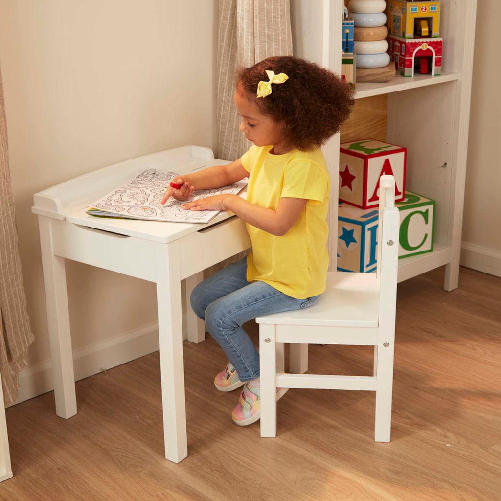 Furniture Premium Quality Child's Lift-Top Desk & Chair - White - Durable Material and Safe Design for Dail...
