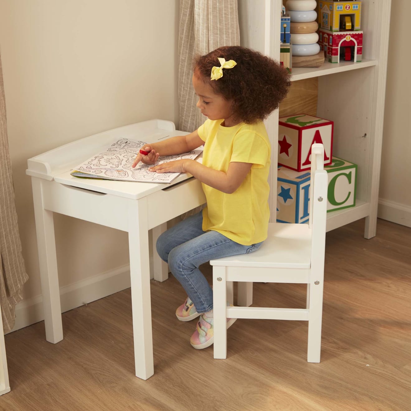 Furniture Premium Quality Child's Lift-Top Desk & Chair - White - Durable Material and Safe Design for Dail...