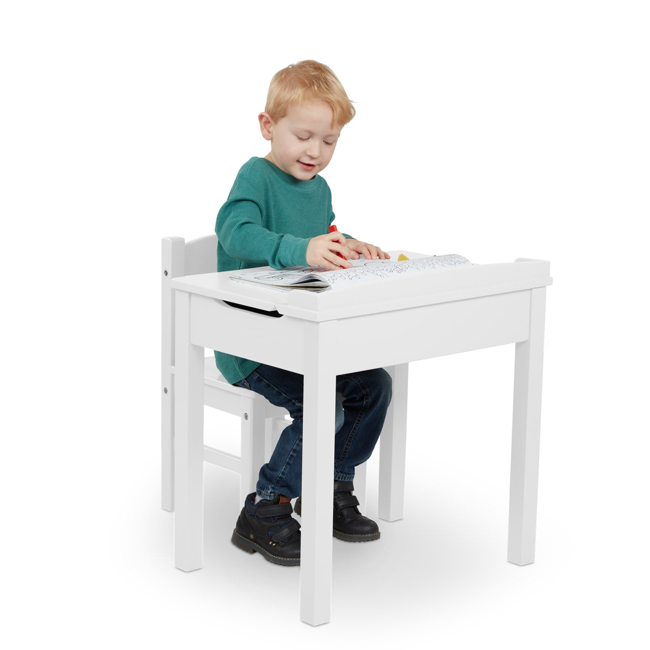 Furniture Premium Quality Child's Lift-Top Desk & Chair - White - Durable Material and Safe Design for Dail...