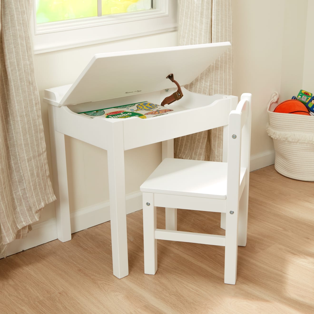 Furniture Premium Quality Child's Lift-Top Desk & Chair - White - Durable Material and Safe Design for Dail...