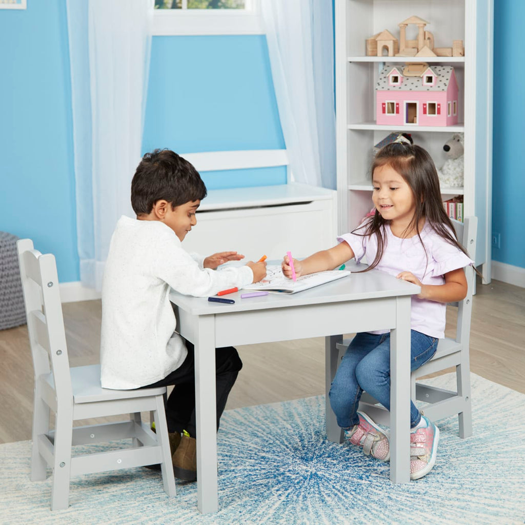 Furniture Premium Quality Wooden Table & 2 Chairs - Gray - Durable Material and Safe Design for Daily Kids ...