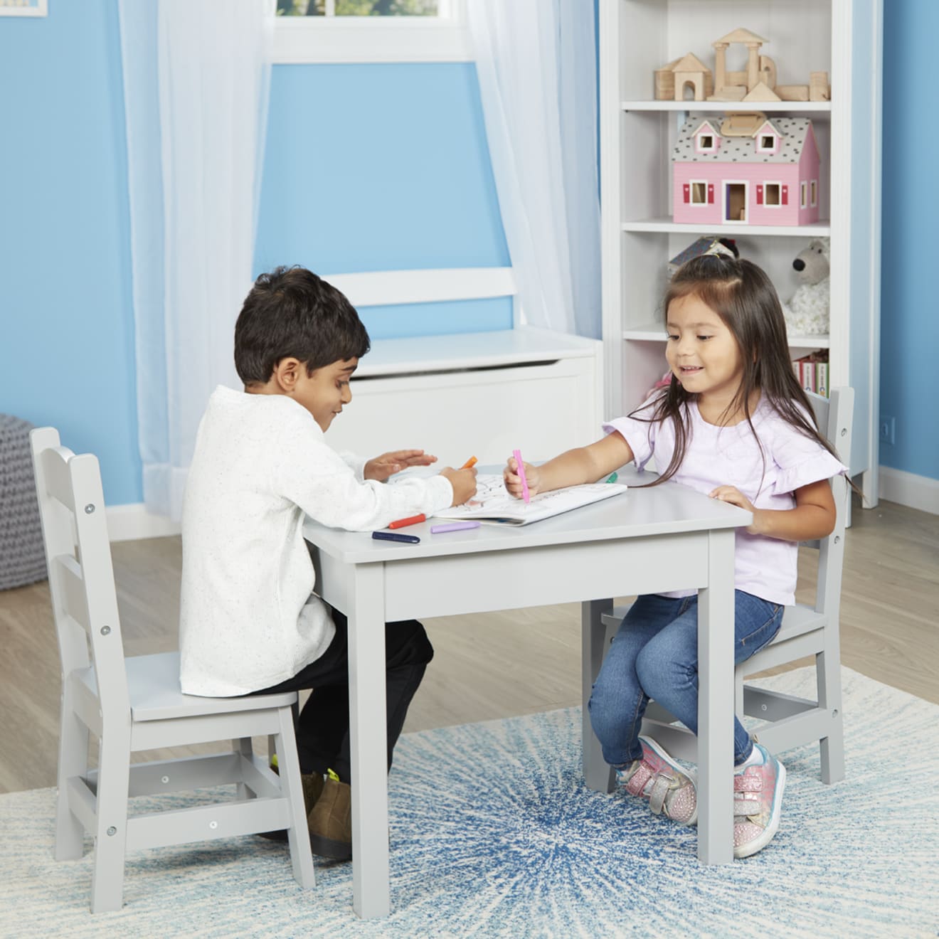Furniture Premium Quality Wooden Table & 2 Chairs - Gray - Durable Material and Safe Design for Daily Kids ...