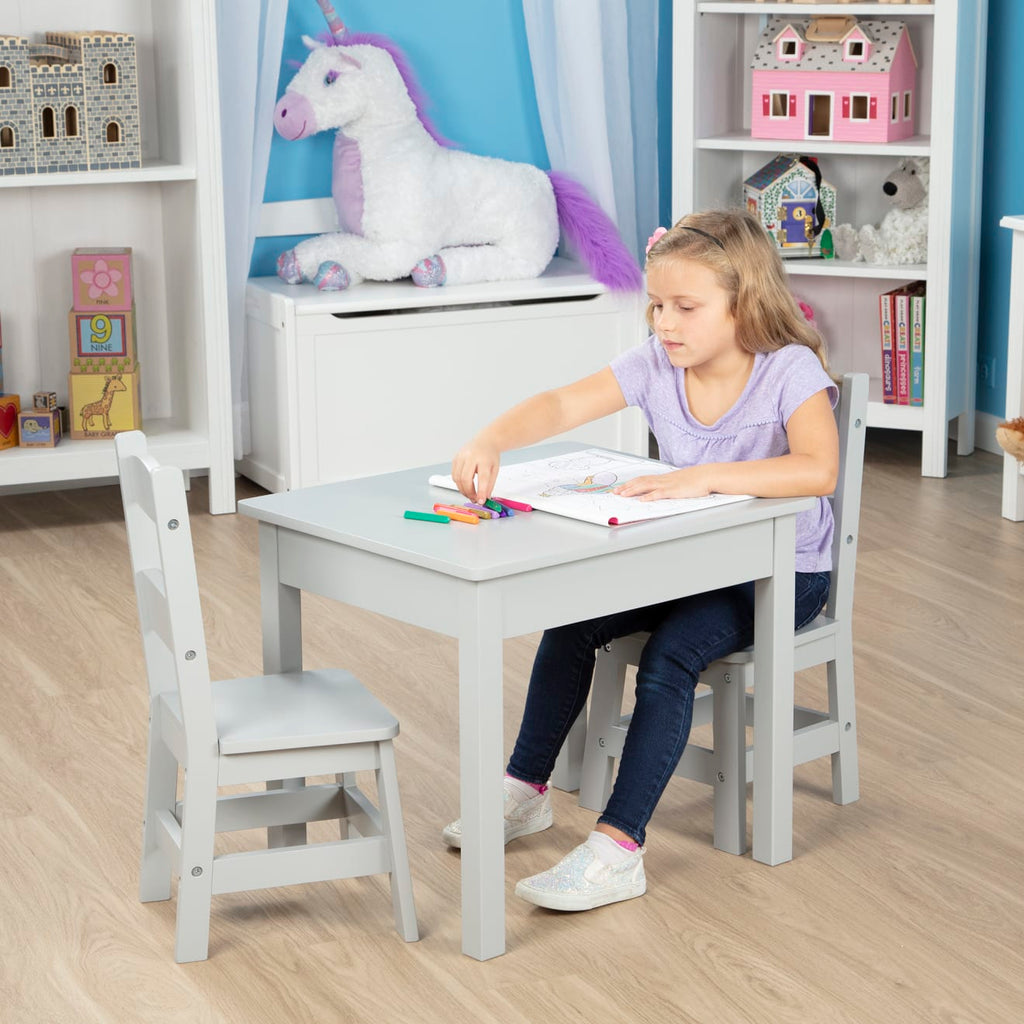 Furniture Premium Quality Wooden Table & 2 Chairs - Gray - Durable Material and Safe Design for Daily Kids ...