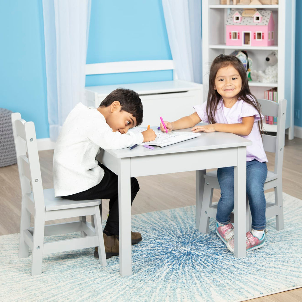 Furniture Premium Quality Wooden Table & 2 Chairs - Gray - Durable Material and Safe Design for Daily Kids ...