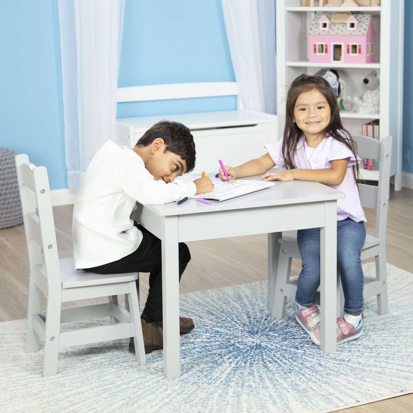 Furniture Premium Quality Wooden Table & 2 Chairs - Gray - Durable Material and Safe Design for Daily Kids ...