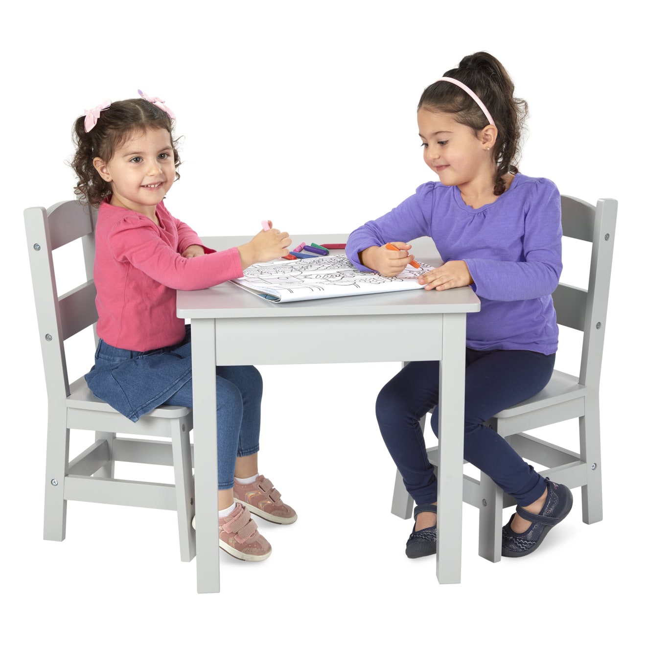 Furniture Premium Quality Wooden Table & 2 Chairs - Gray - Durable Material and Safe Design for Daily Kids ...