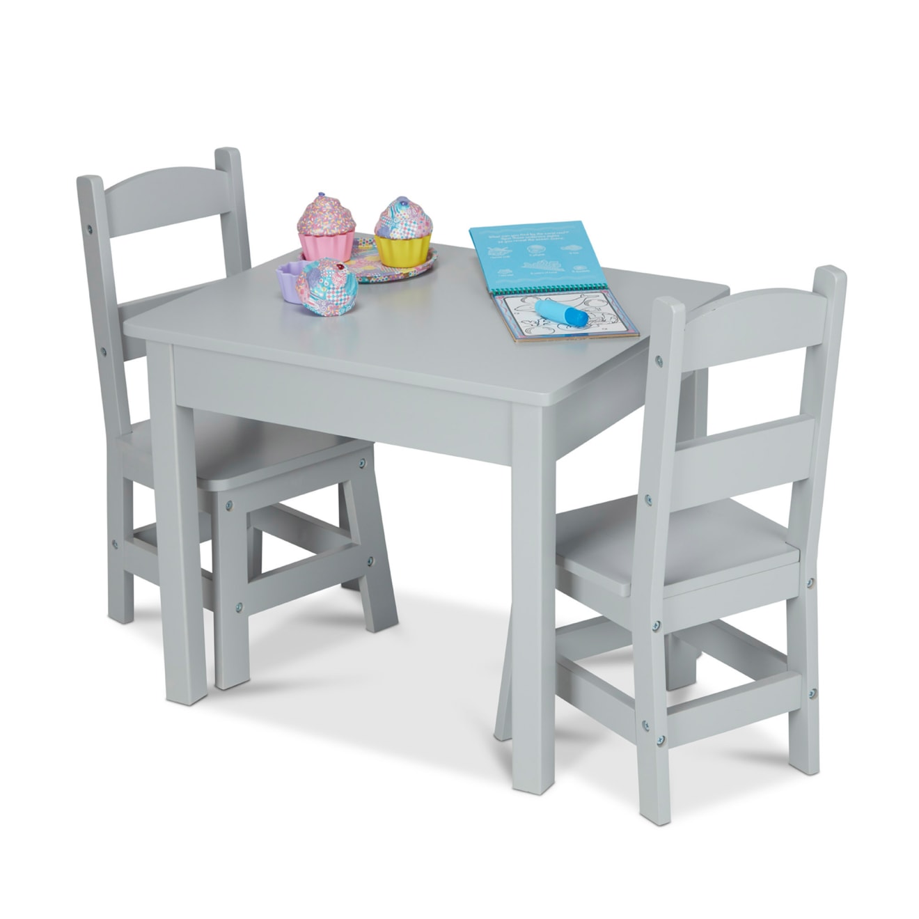 Furniture Premium Quality Wooden Table & 2 Chairs - Gray - Durable Material and Safe Design for Daily Kids ...