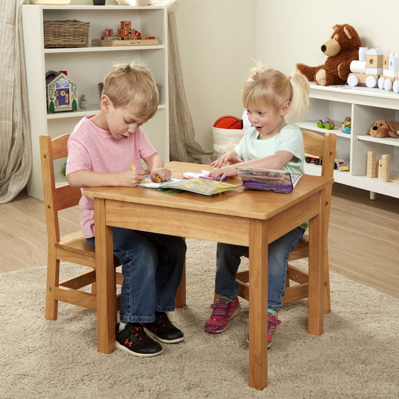 Furniture Premium Quality Wooden Table & Chairs - Natural - Durable Material and Safe Design for Daily Kids...