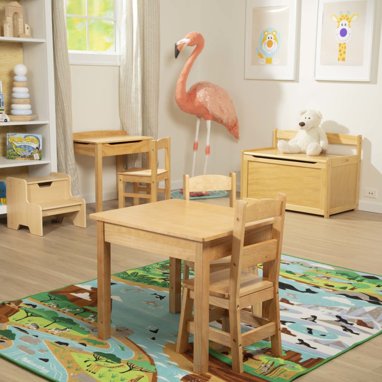 Furniture Premium Quality Wooden Table & Chairs - Natural - Durable Material and Safe Design for Daily Kids...