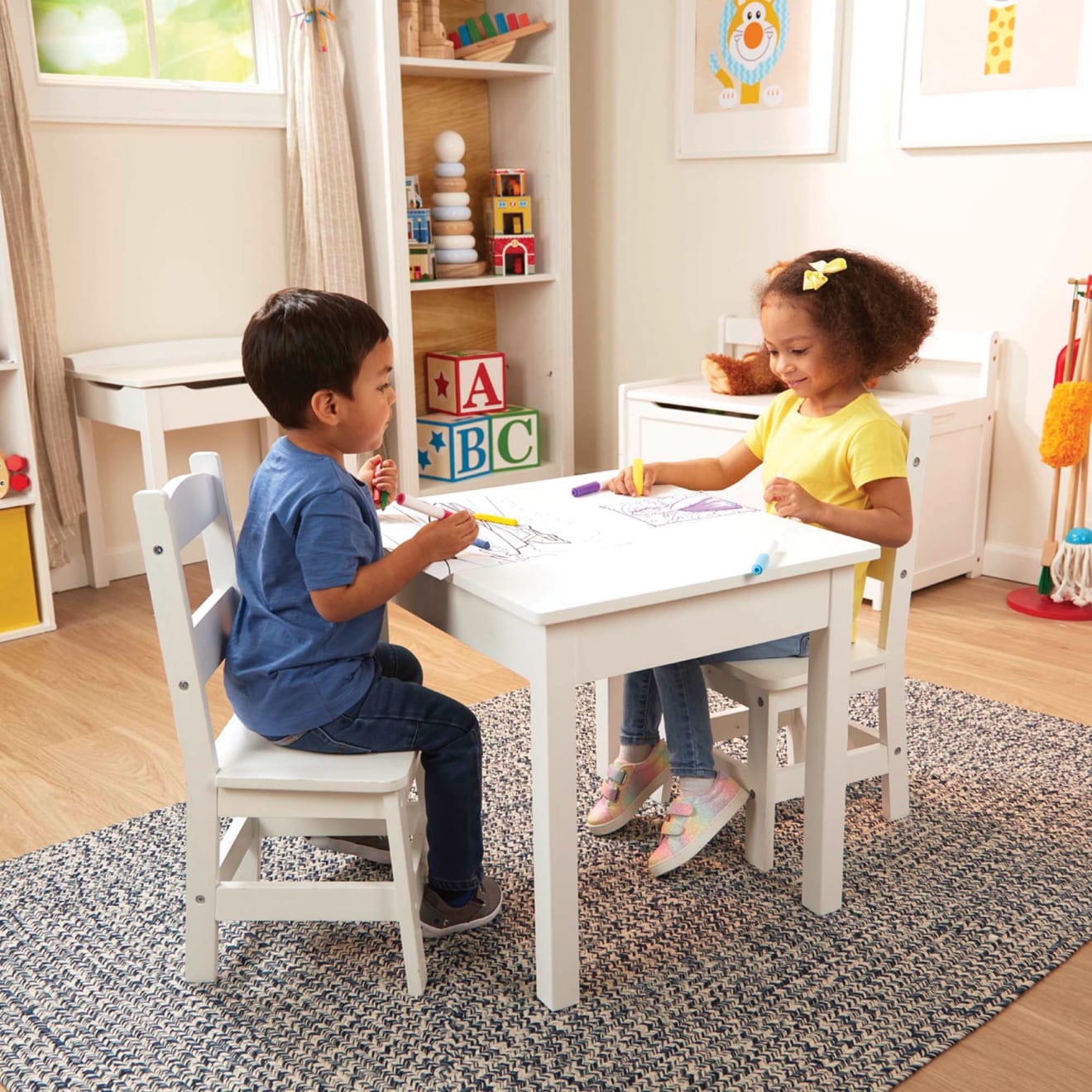 Furniture Premium Quality Wooden Table & Chairs - White - Durable Material and Safe Design for Daily Kids Play