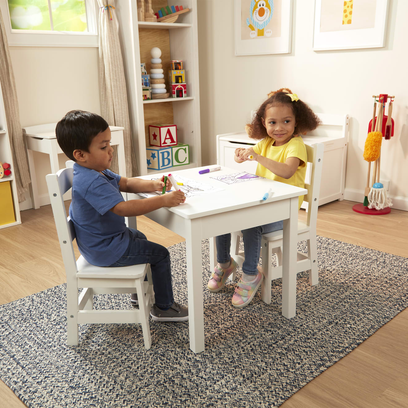Furniture Premium Quality Wooden Table & Chairs - White - Durable Material and Safe Design for Daily Kids Play