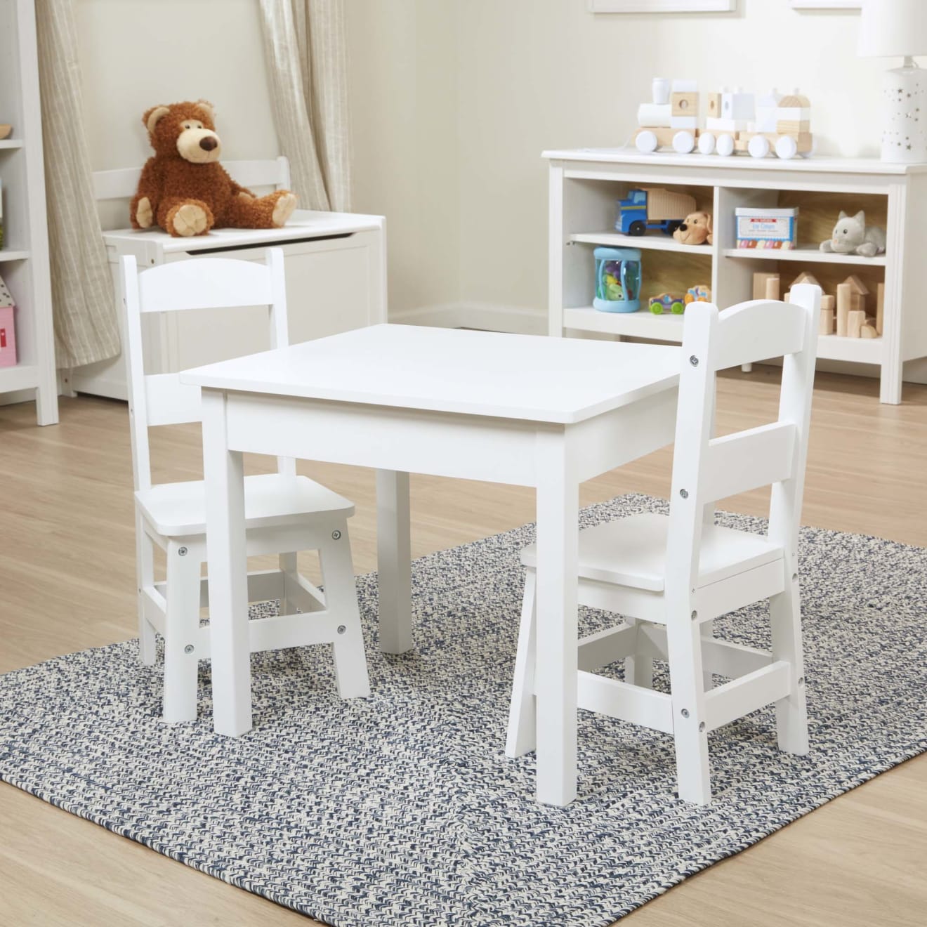 Furniture Premium Quality Wooden Table & Chairs - White - Durable Material and Safe Design for Daily Kids Play
