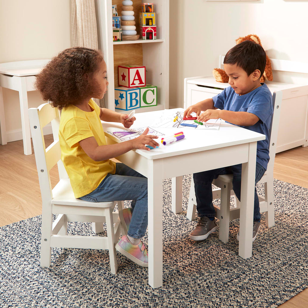 Furniture Premium Quality Wooden Table & Chairs - White - Durable Material and Safe Design for Daily Kids Play