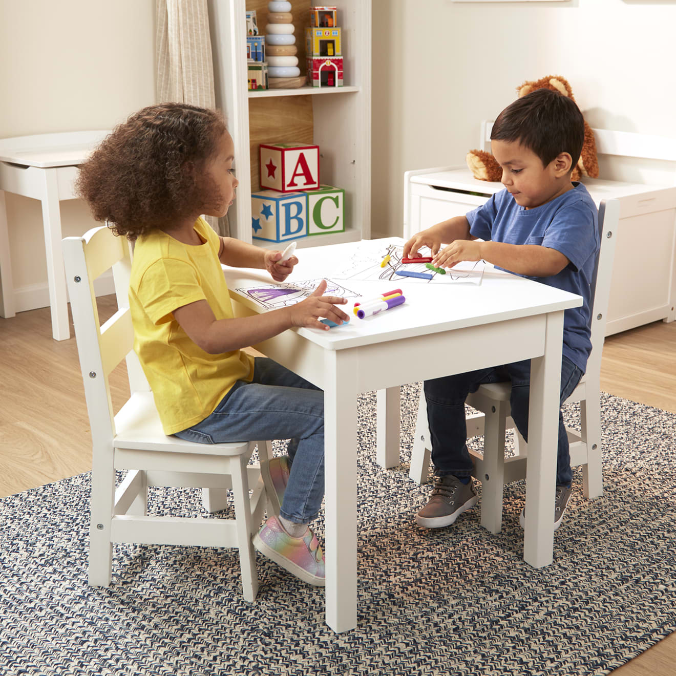 Furniture Premium Quality Wooden Table & Chairs - White - Durable Material and Safe Design for Daily Kids Play